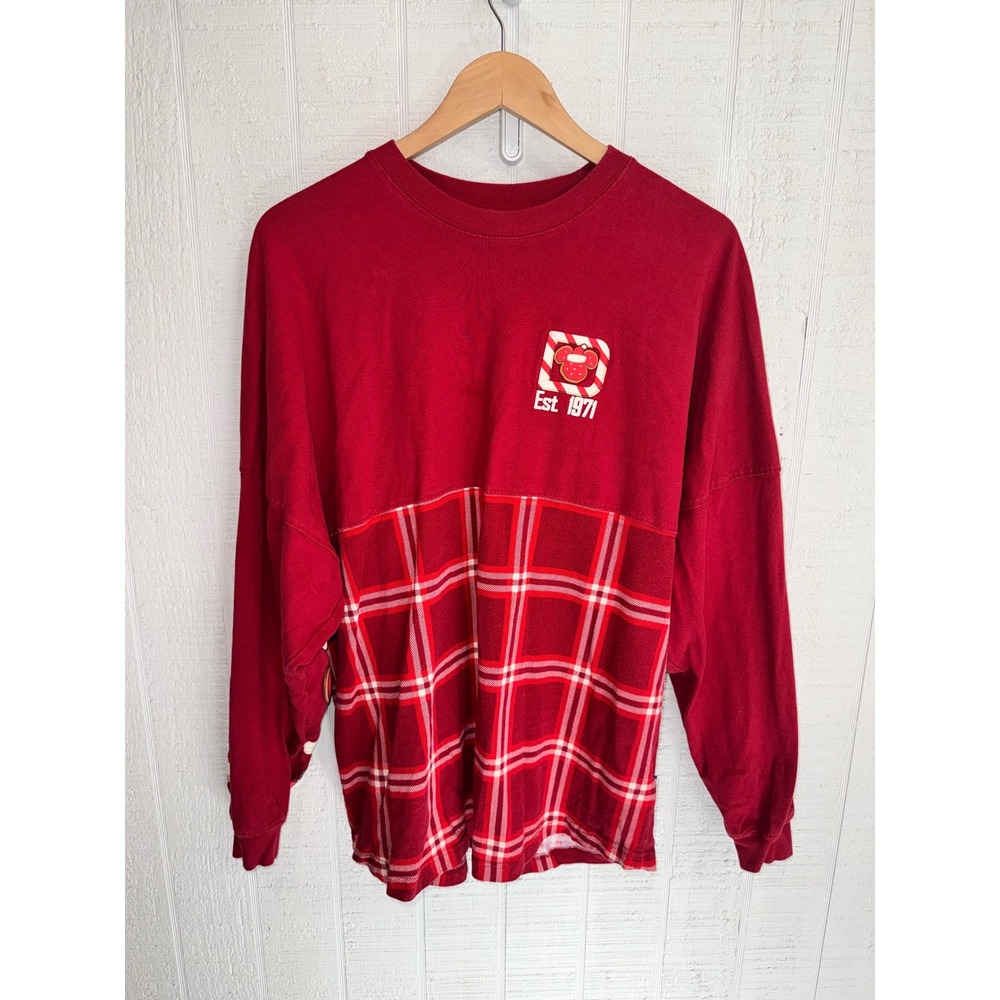 Disney Spirit Jersey Women Red Plaid Christmas Gingerbread WDW Large